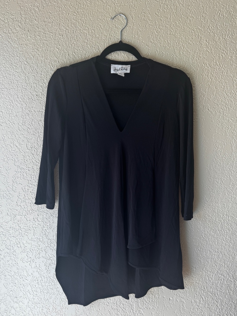 Joseph Ribkoff Black V-Neck Draped Layered Tunic